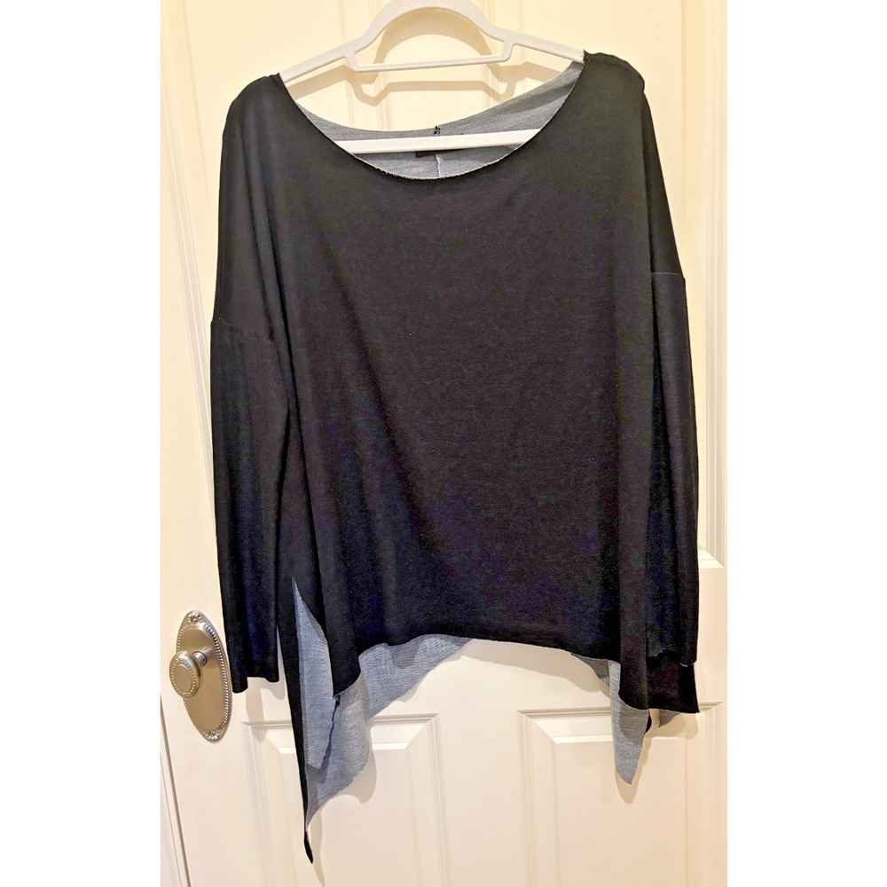 KLD Sweater Womens Small Black Tunic Boxy Oversized raw hem dolman sleeve